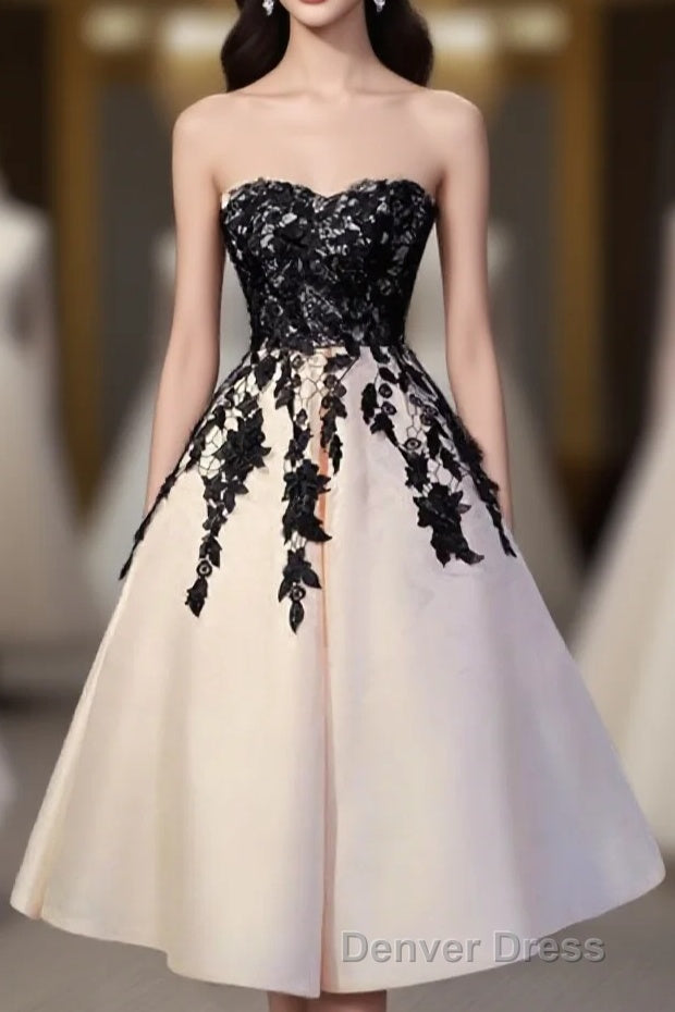 Champagne Lace Short Prom Dresses, Lace Evening Dresses Main image