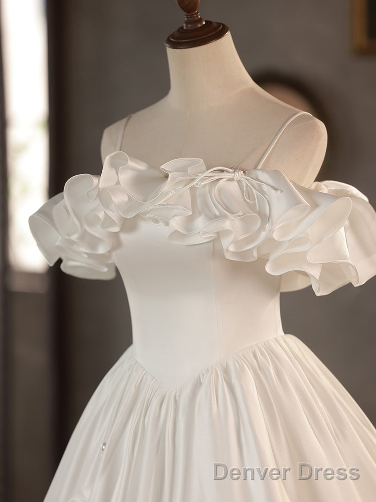 Retro A-Line Tea Length Ivory Prom Dress, White Wedding Party Dress