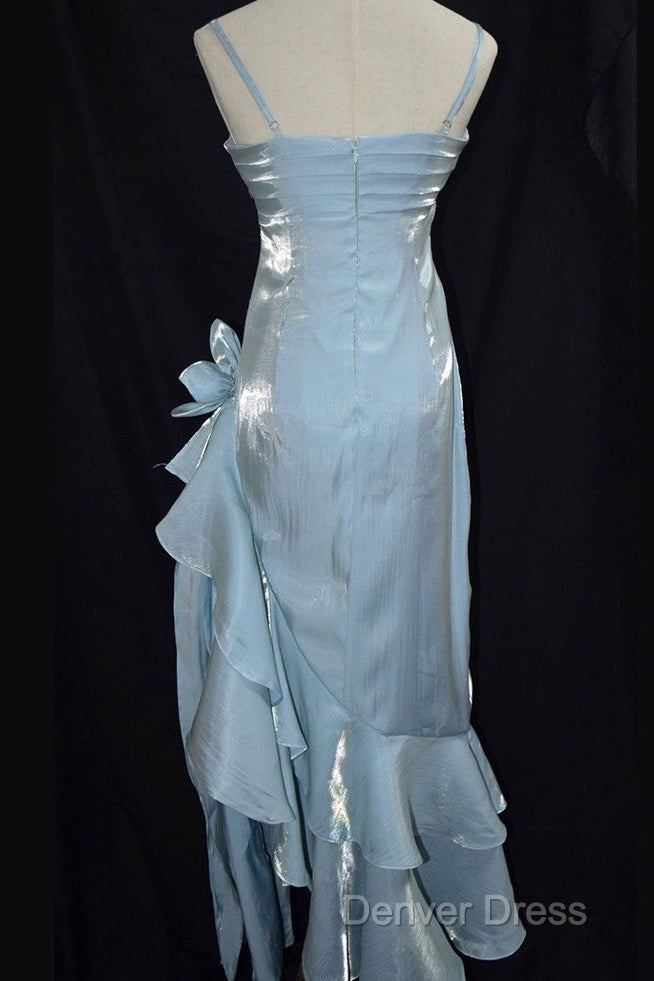 Retro Baby Blue Vintage Floral Dresses Asymmetrical Hem Prom Gowns Secondary image
