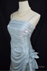 Retro Baby Blue Vintage Floral Dress Asymmetrical Hem Prom Gown