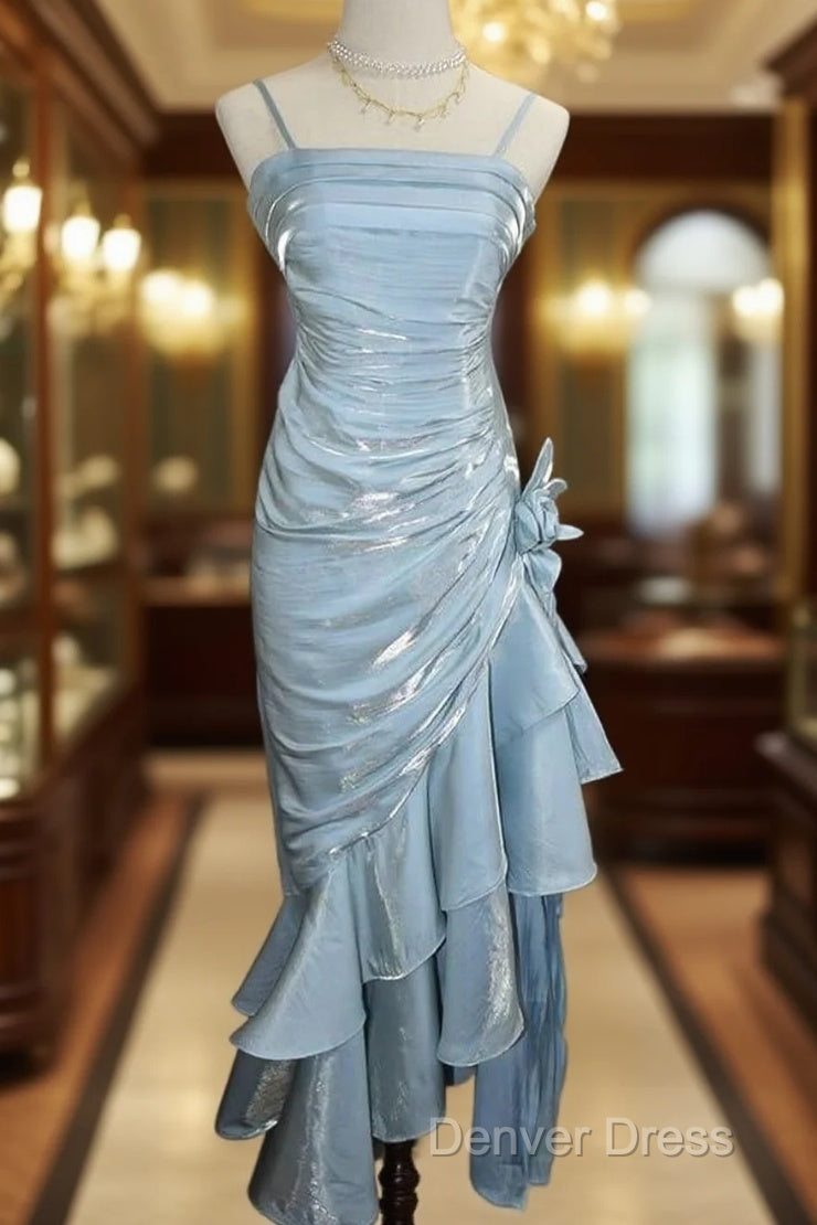 Retro Baby Blue Vintage Floral Dresses Asymmetrical Hem Prom Gowns Main image