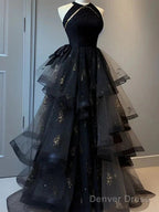Retro Ball Gown Scoop Neckline Black Tulle Party Dress Prom Dresses Evening Dress