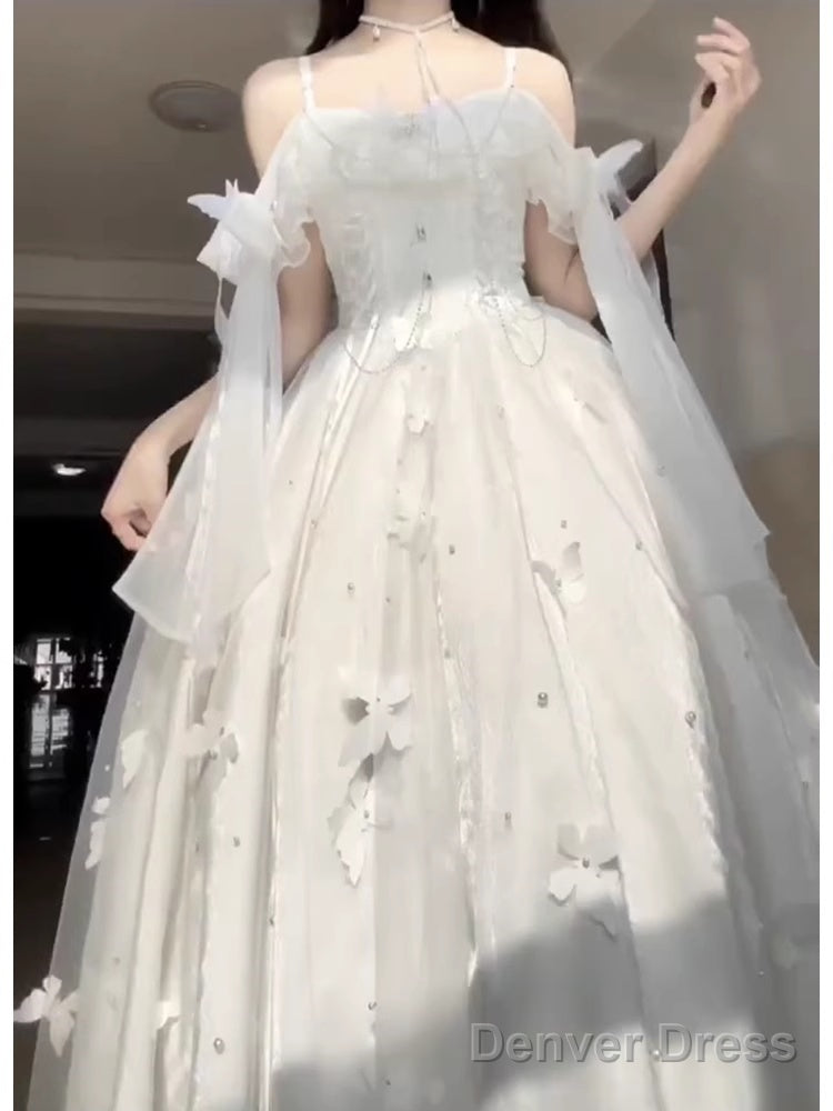 Retro Ball Gowns Spaghetti Straps Ankle Length White Prom Dresses Birthday Outfits With Lace