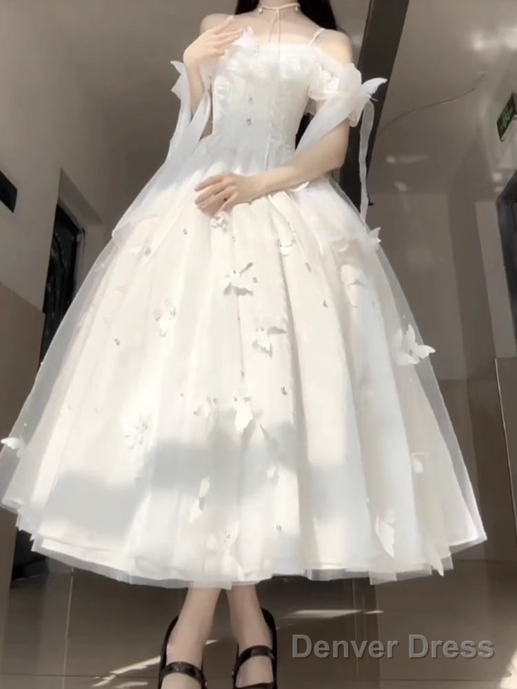 Retro Ball Gowns Spaghetti Straps Ankle Length White Prom Dresses Birthday Outfits With Lace