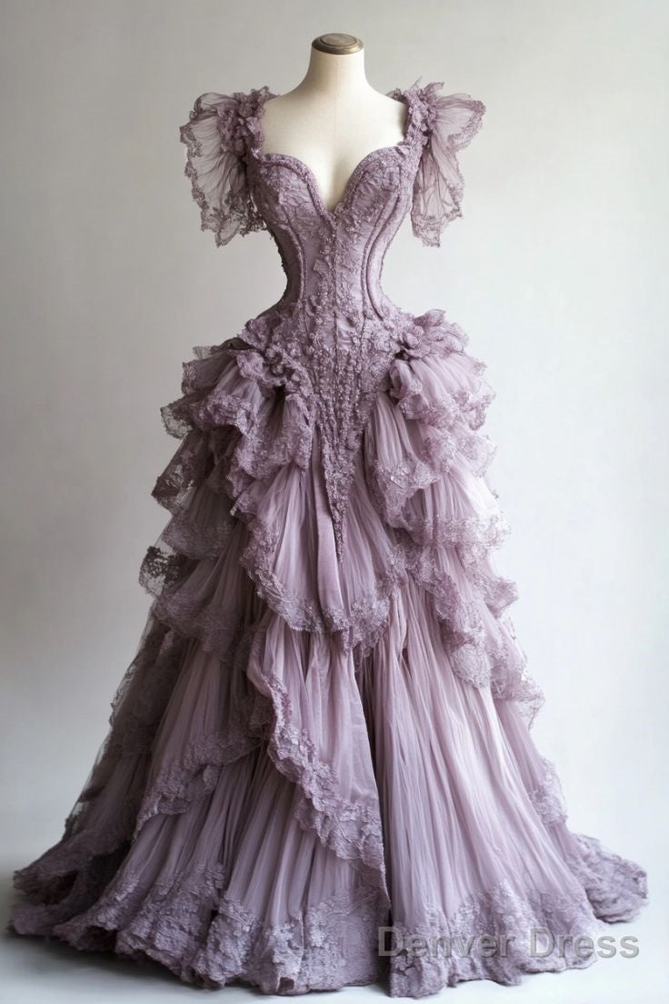 Retro Ball Gown Sweetheart Layers Lilac Tulle Party Dress Long Prom Dresses Evening Dress Secondary image