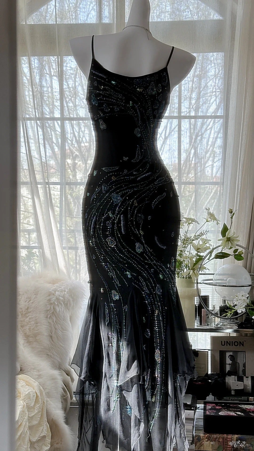Retro Beautiful Shoulder Strap Beaded Chiffon Irregular Skirt Prom Dresses