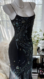 Retro Beautiful Shoulder Strap Beaded Chiffon Irregular Skirt Prom Dresses