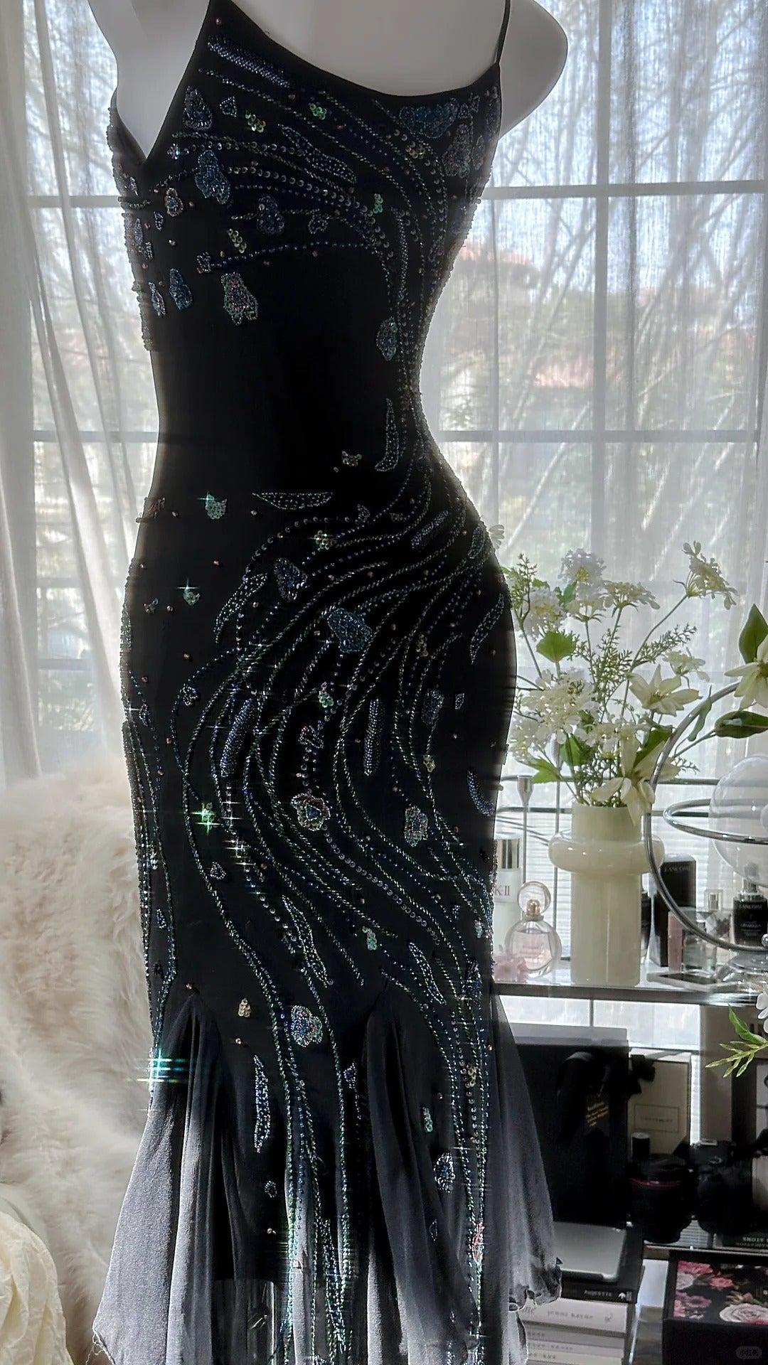 Retro Beautiful Shoulder Strap Beaded Chiffon Irregular Skirt Prom Dresses