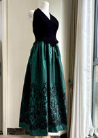 Retro Black And Green A-Line Halter Neck Velvet And Satin Prom Dresses Evening Dresses