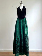 Retro Black And Green A-Line Halter Neck Velvet And Satin Prom Dresses Evening Dresses