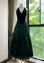 Retro Black And Green A-Line Halter Neck Velvet And Satin Prom Dresses Evening Dresses