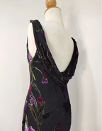 Retro Black Mermaid Neckline Embroidered Floral Backless Chiffon Long Prom Dresses Evening Dresses