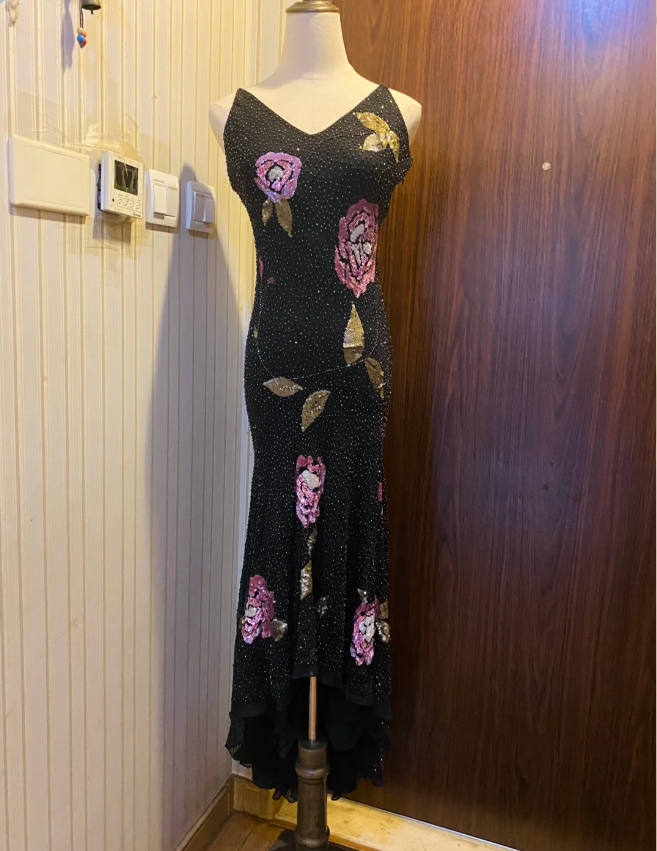 Retro Black Mermaid V-Neck Chiffon Long Prom Dresses Evening Dresses Secondary image