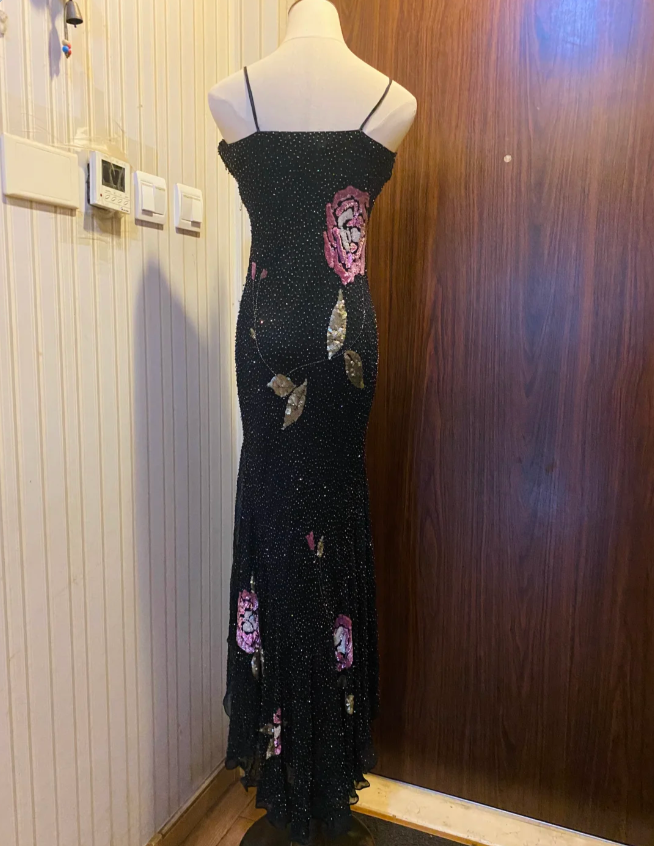 Retro Black Mermaid V-Neck Chiffon Long Prom Dresses Evening Dresses