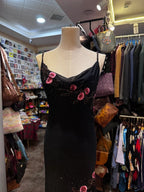 Retro Elegant Black Halter Neck Embroidered Chiffon Long Prom Dresses Evening Dresses