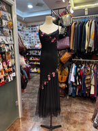 Retro Elegant Black Halter Neck Embroidered Chiffon Long Prom Dresses Evening Dresses