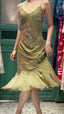 Retro Elegant Olive Green Deep V Backless Cross-Beaded Chiffon Long Prom Dresses Evening Dresses
