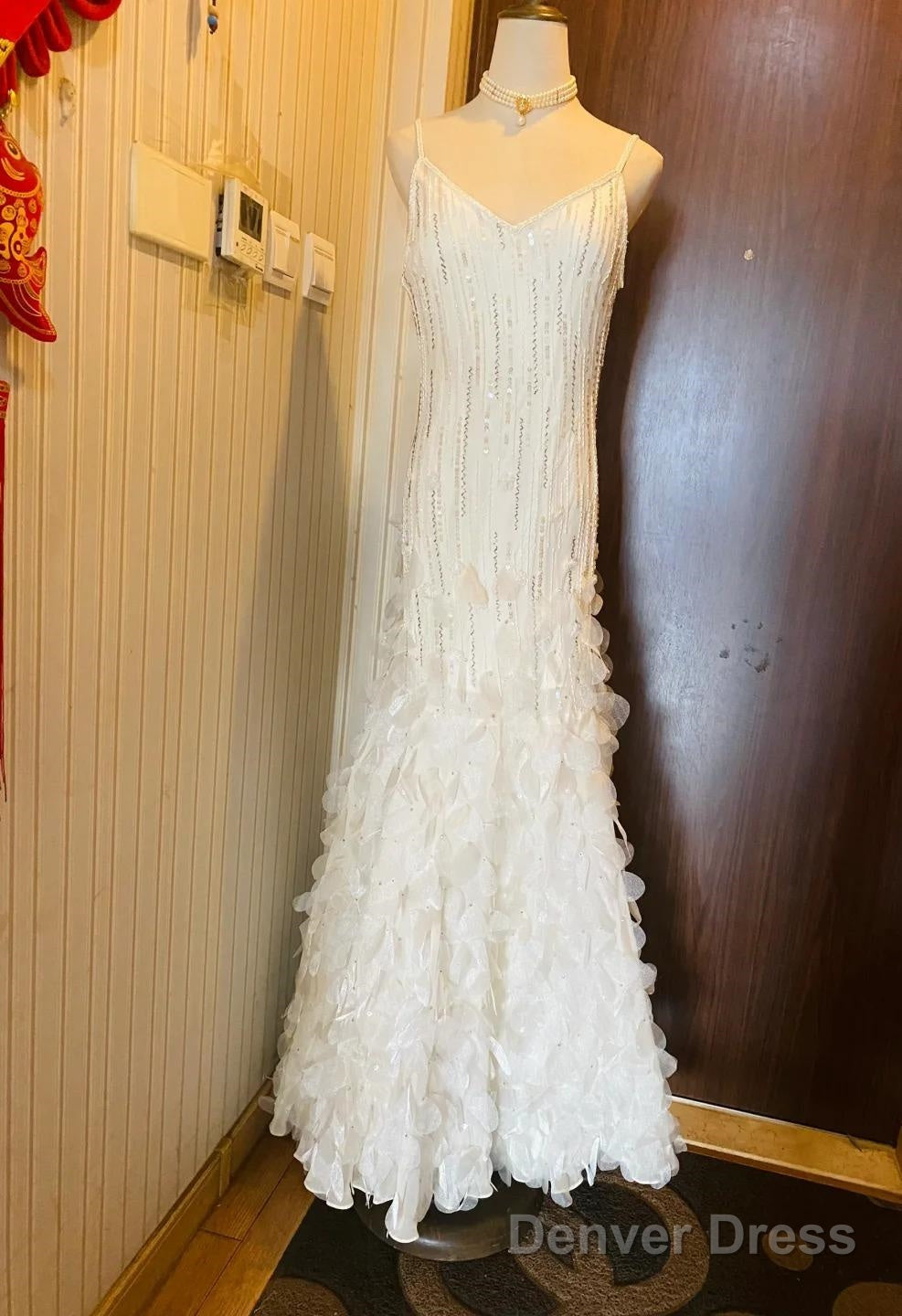 Retro Glam Mermaid Gowns Sparkling Beaded,Sequins White Chiffon Prom Dresses For Prom Events & Weddings**Ed01917