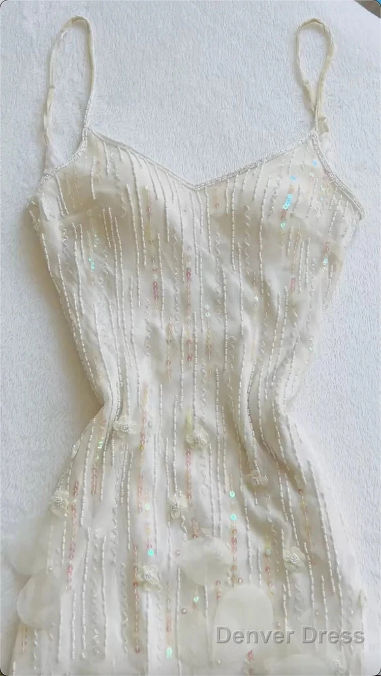 Retro Glam Mermaid Gown Sparkling Beaded,Sequins White Chiffon Prom Dress For Formal Events & Weddings**Ed01917