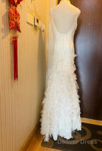 Retro Glam Mermaid Gown Sparkling Beaded,Sequins White Chiffon Prom Dress For Formal Events & Weddings**Ed01917