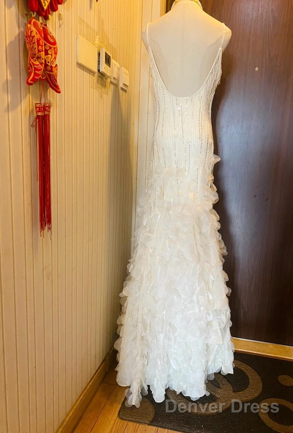 Retro Glam Mermaid Gown Sparkling Beaded,Sequins White Chiffon Prom Dress For Formal Events & Weddings**Ed01917