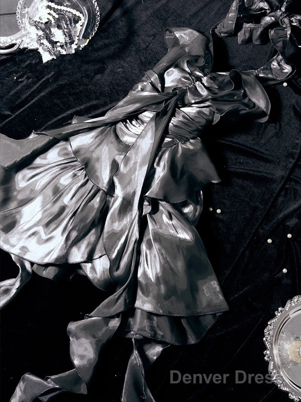 Retro High Low Irregular Spaghetti Straps Gray Short Birthday Dresses Birthday Outfits