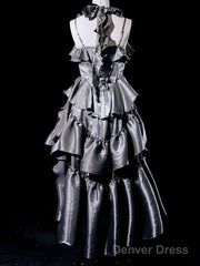 Retro High Low Irregular Spaghetti Straps Gray Short Prom Dresses Birthday Outfits