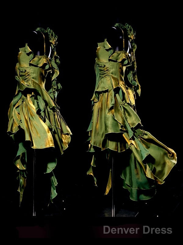 Retro High Low Irregular Spaghetti Straps Green Short Birthday Dresses Birthday Outfits