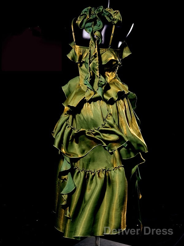 Retro High Low Irregular Spaghetti Straps Green Short Birthday Dresses Birthday Outfits