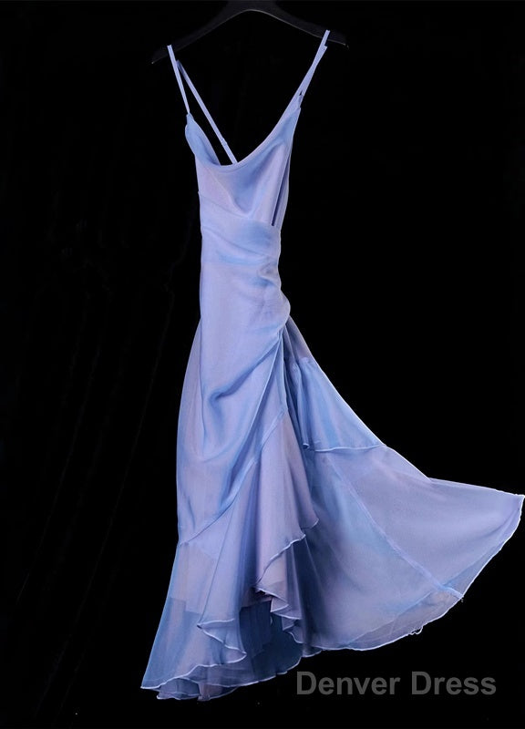 Retro High Low Spaghetti Straps Blue Knee Length Prom Dresses Birthday Outfits Secondary image