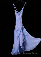 Retro High Low Spaghetti Straps Blue Knee Length Prom Dresses Birthday Outfits