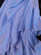 Retro High Low Spaghetti Straps Blue Knee Length Prom Dresses Birthday Outfits