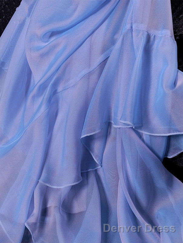 Retro High Low Spaghetti Straps Blue Knee Length Prom Dresses Birthday Outfits