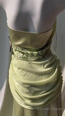 Retro Light Green V-Neck Chiffon Beaded Sequins Floor-Length Prom Dress Beautiful Birthday Evening Dress