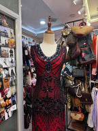 Retro Luxury Red And Black Color-Blocked V-Neck Sequined Tassel Prom Dresses Evening Dresses