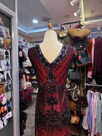 Retro Luxury Red And Black Color-Blocked V-Neck Sequined Tassel Prom Dresses Evening Dresses