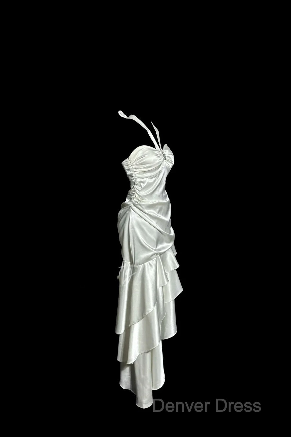 Retro Mermaid Halter Satin High Low Evening Dresses Prom Dresses