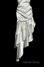 Retro Mermaid Halter Satin High Low Evening Dresses Prom Dresses