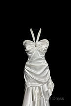 Retro Mermaid Halter Satin High Low Evening Dresses Prom Dresses