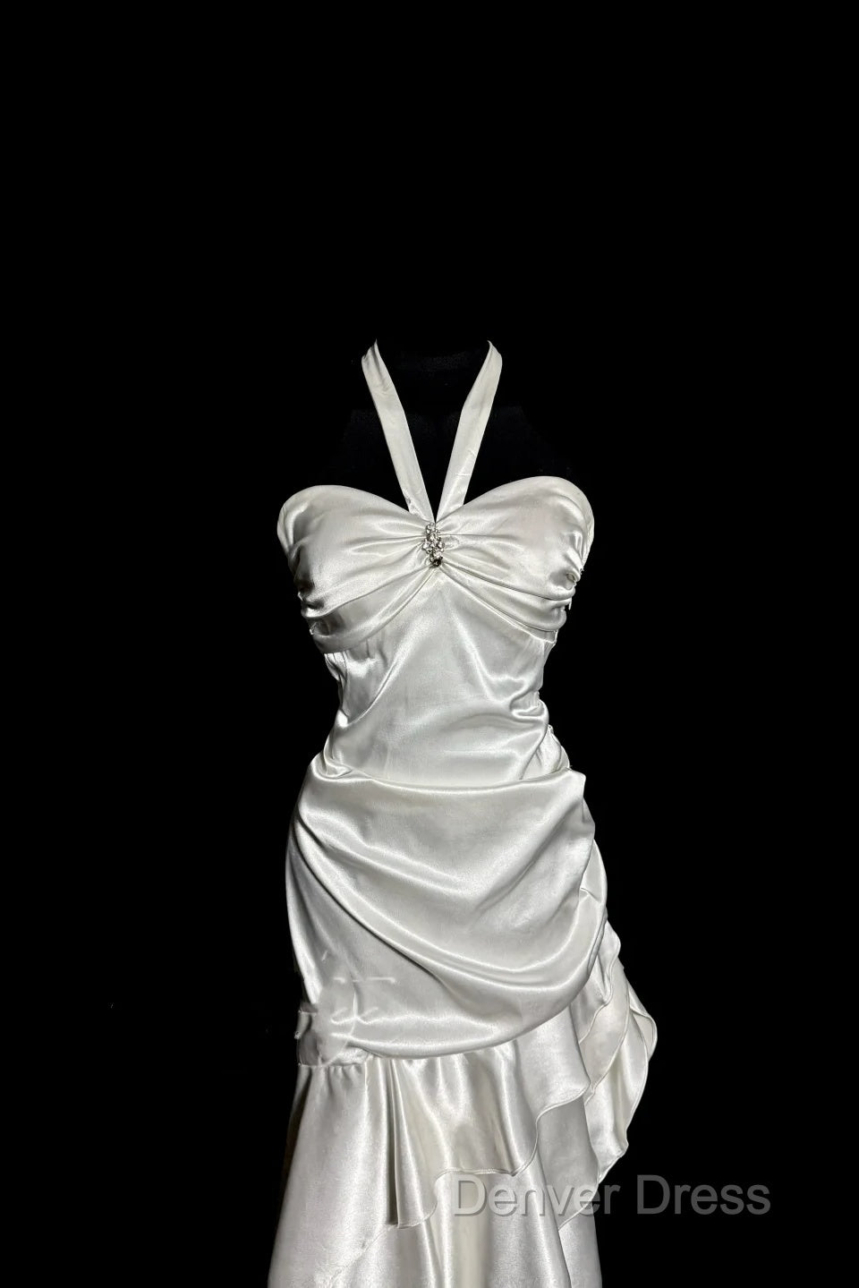 Retro Mermaid Halter Satin High Low Evening Dresses Prom Dresses