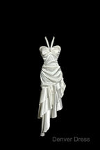 Retro Mermaid Halter Satin High Low Evening Dresses Prom Dresses