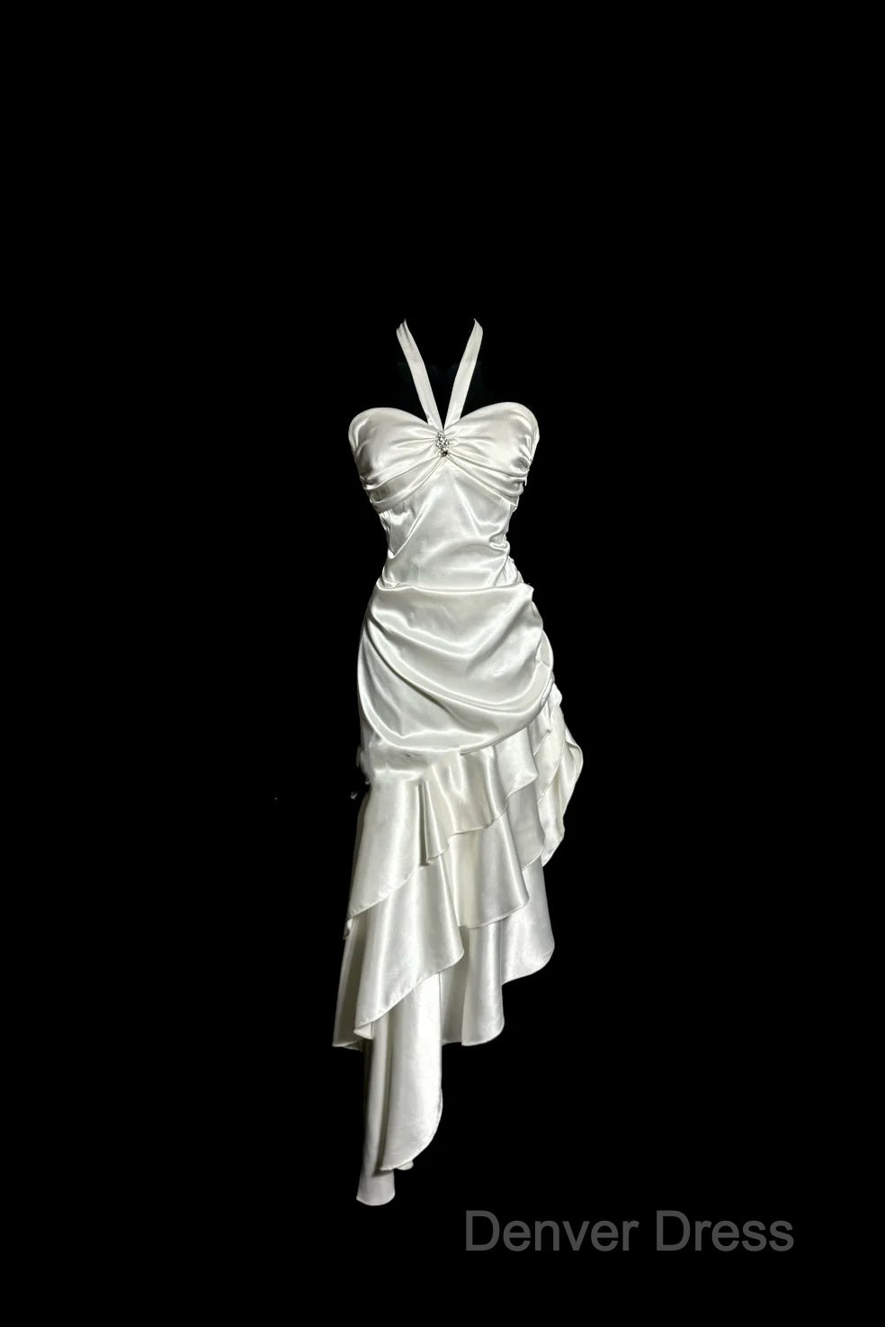 Retro Mermaid Halter Satin High Low Evening Dresses Prom Dresses