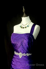 Retro Mermaid One Shoulder Satin Grape Long Evening Dress Prom Dresses