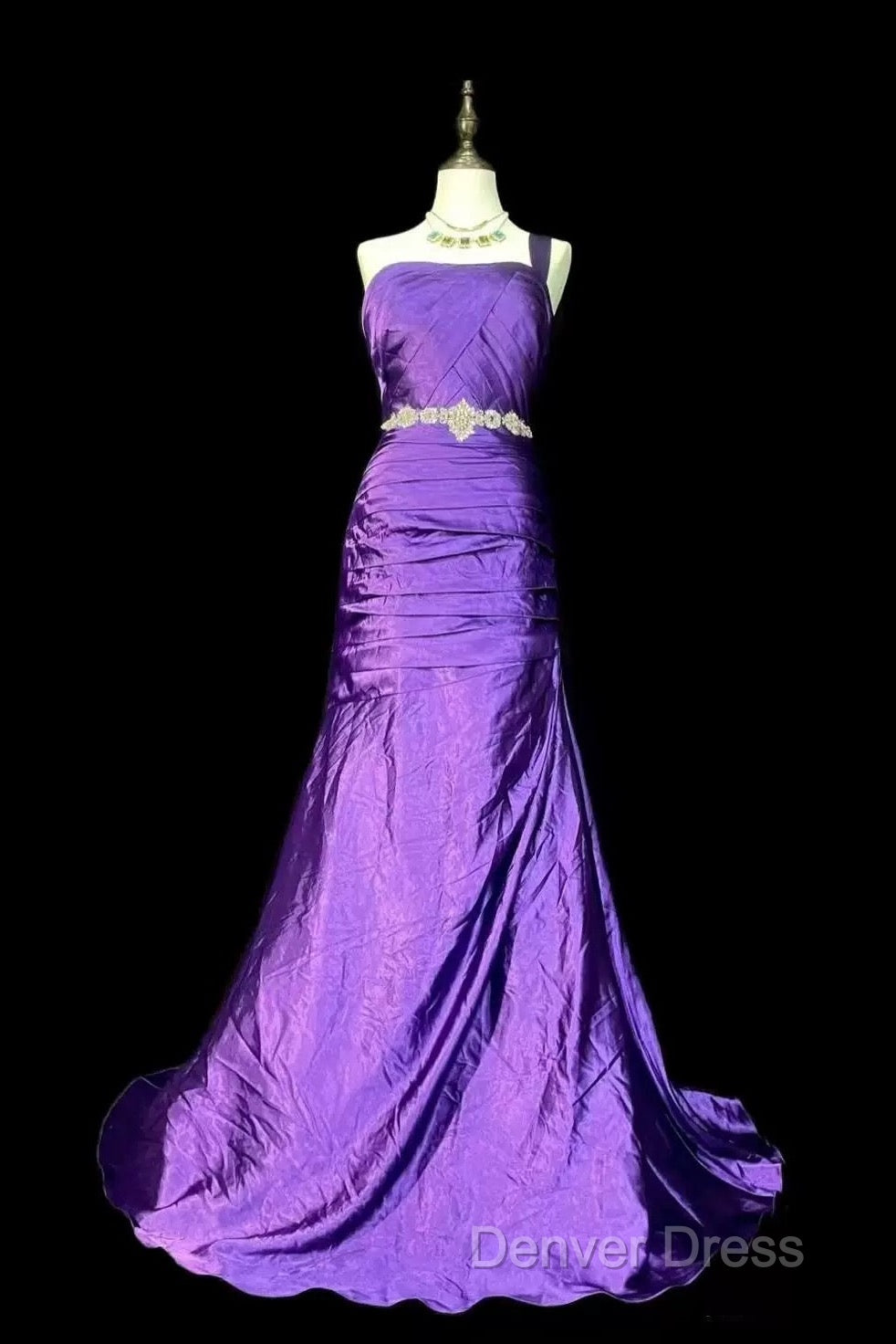 Retro Mermaid One Shoulder Satin Grape Long Evening Dresses Prom Dresses