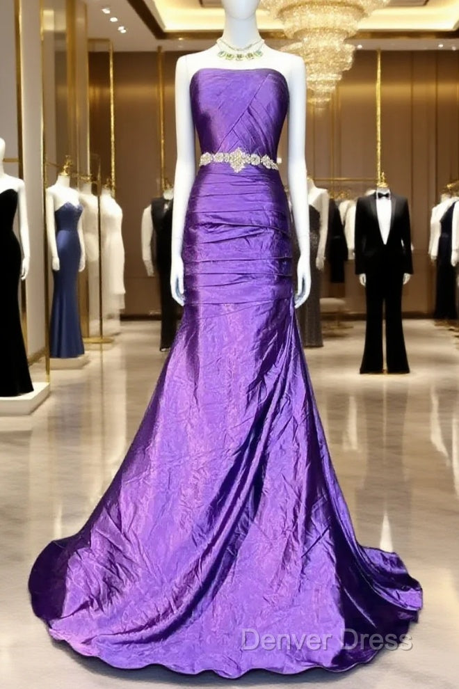 Retro Mermaid One Shoulder Satin Grape Long Evening Dresses Prom Dresses Main image