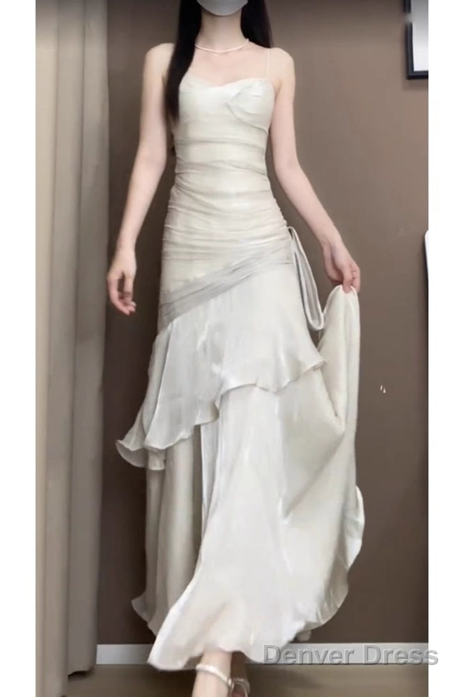 Retro Mermaid Spaghetti Straps Ankle Length Prom Dresses Birthday Outfits With Ruffles