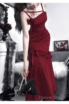 Retro Mermaid Spaghetti Straps Burgundy Ankle Length Prom Dresses Birthday Outfits