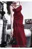 Retro Mermaid Spaghetti Straps Burgundy Ankle Length Prom Dresses Birthday Outfits