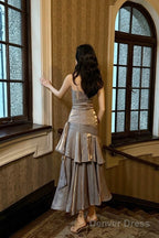 Retro Mermaid Spaghetti Straps Gray Long Length Evening Dress Prom Dresses