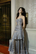 Retro Mermaid Spaghetti Straps Gray Long Length Evening Dress Prom Dresses